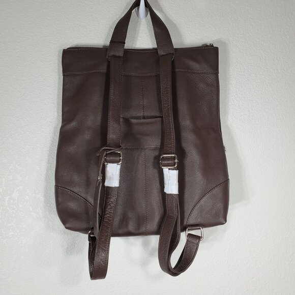 NWT Tano Brown Italian Leather Backpack With Adjustable Straps & Top Handle - Picture 9 of 14